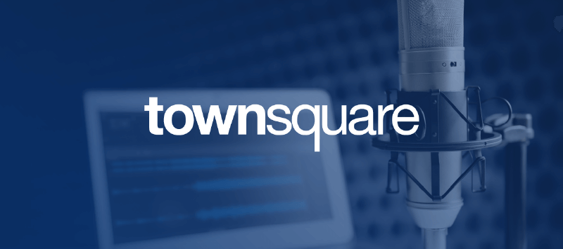 Townsquare logo overlaid on image of radio studio