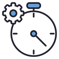 An icon of a clock with setting icon on top left to indicate efficiency