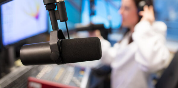 Radio Microphone in a Radio Station Booth