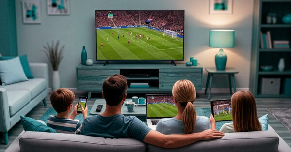 Family watching sports on tv